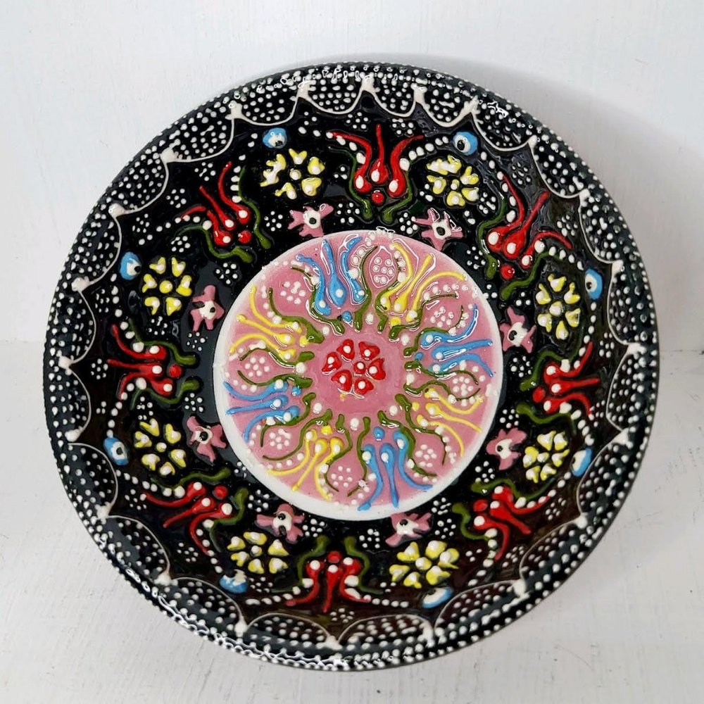 Vintage Handmade Raised Textured Ceramic Bowl Trinket Decorative 4.75", Colorful